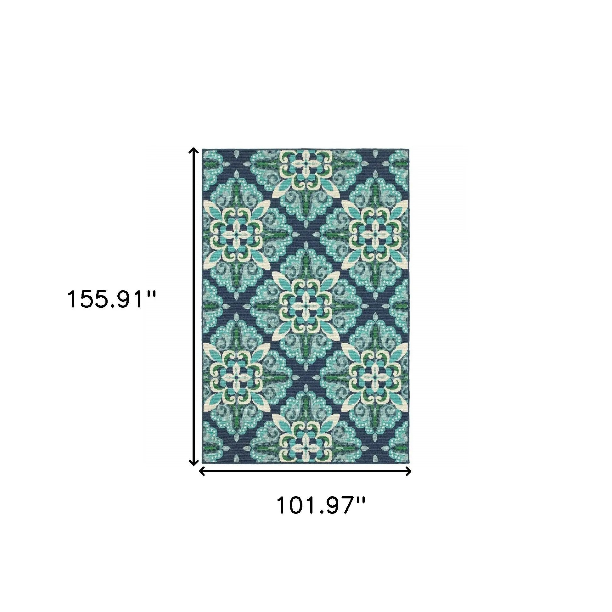 8' X 13' Blue And Green Indoor Outdoor Area Rug Homeroots Outdoor