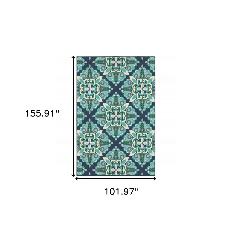 8' X 13' Blue And Green Indoor Outdoor Area Rug Homeroots Outdoor