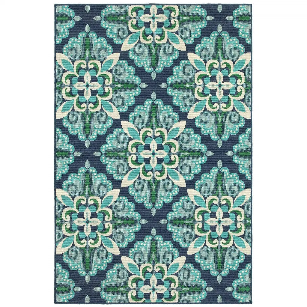8' X 13' Blue And Green Indoor Outdoor Area Rug Homeroots Outdoor