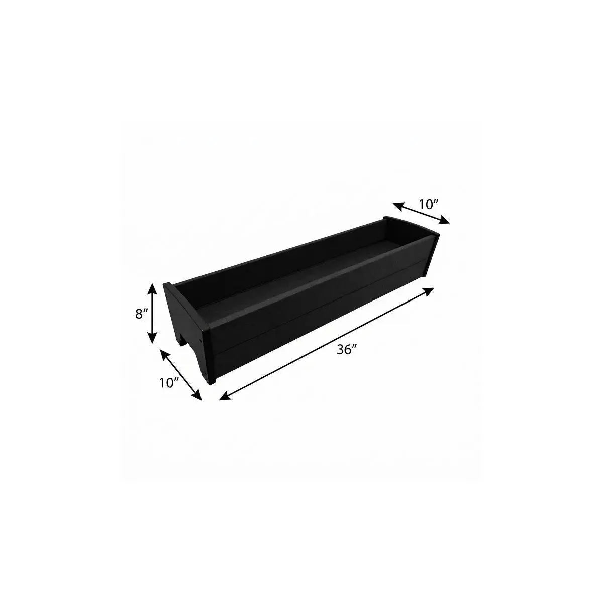36-inch black wood planter box, 10 inches wide and 8 inches tall, perfect for decorative gardening and outdoor decor.