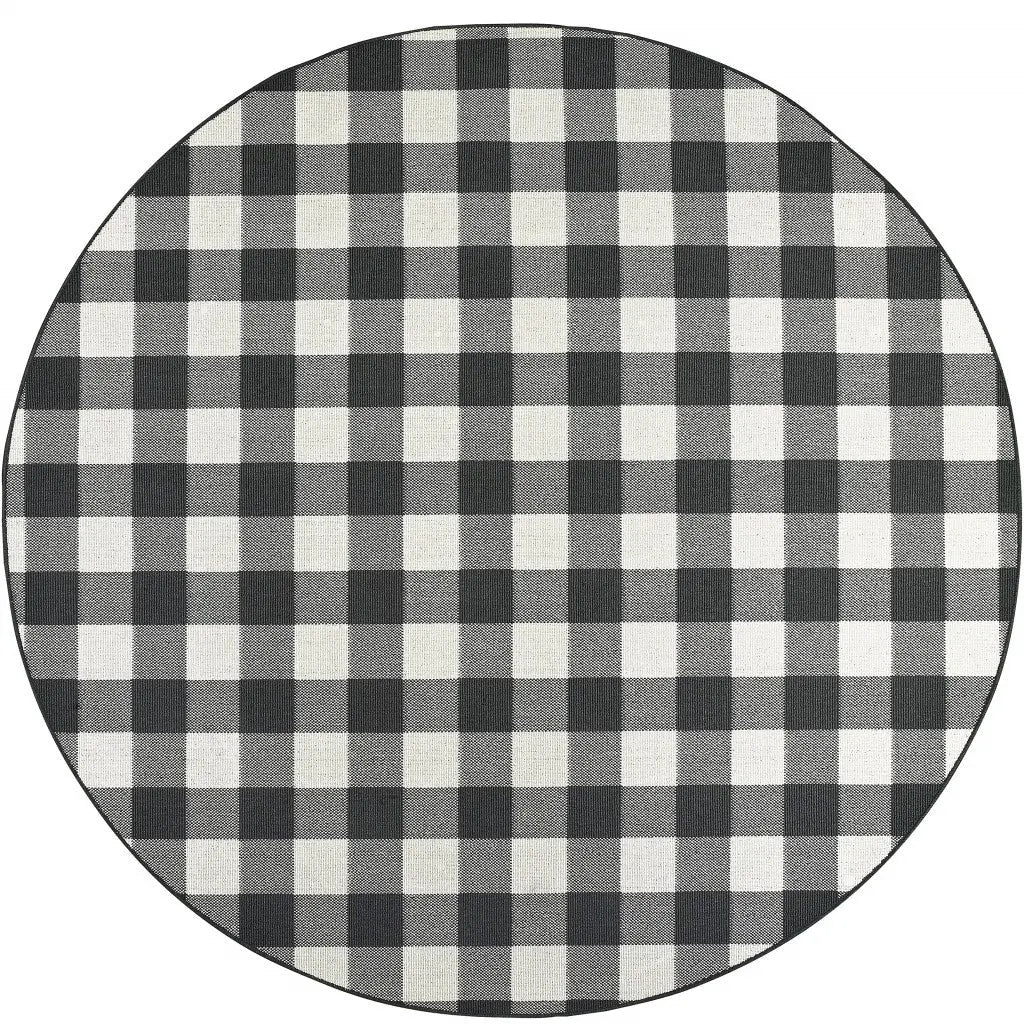 8' X 8' Black And Ivory Round Indoor Outdoor Area Rug Homeroots Outdoor