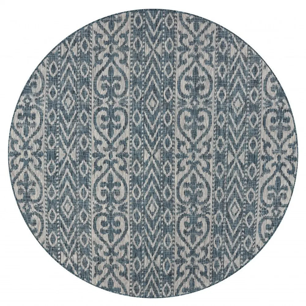 8' X 8' Blue And Gray Round Indoor Outdoor Area Rug Homeroots Outdoor