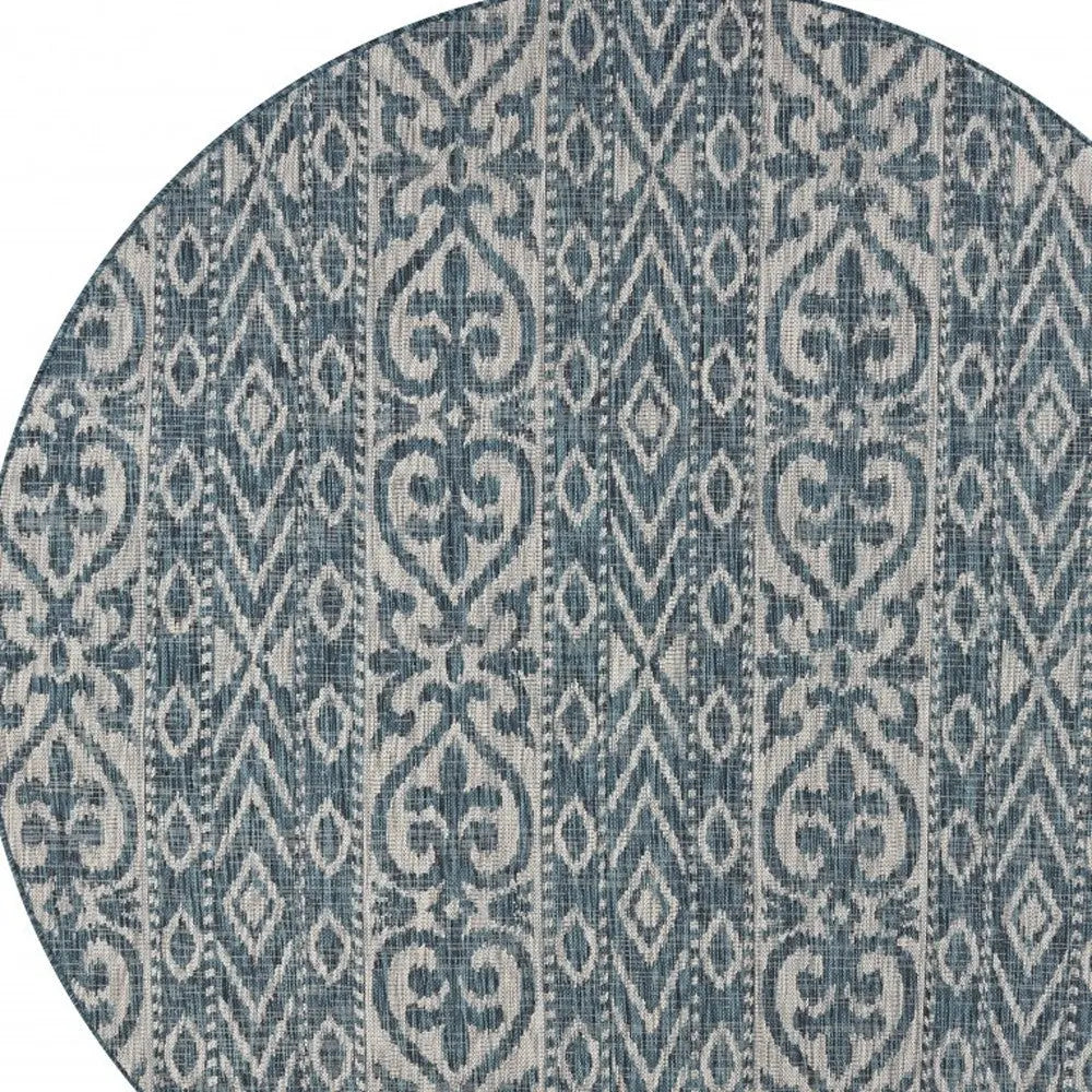 8' X 8' Blue And Gray Round Indoor Outdoor Area Rug Homeroots Outdoor