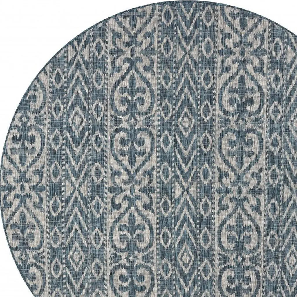8' X 8' Blue And Gray Round Indoor Outdoor Area Rug Homeroots Outdoor