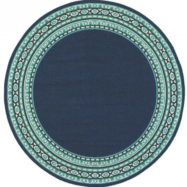 8' X 8' Blue And Green Round Indoor Outdoor Area Rug Homeroots Outdoor