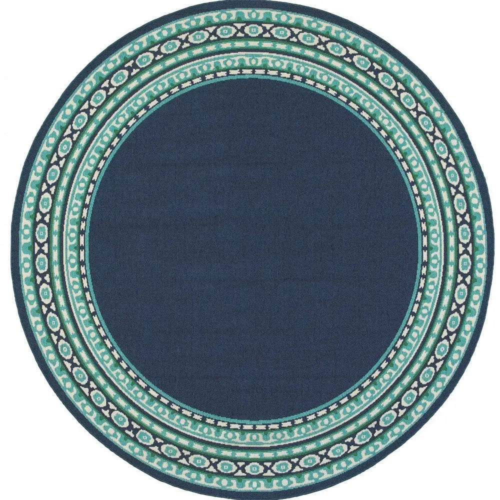 8' X 8' Blue And Green Round Indoor Outdoor Area Rug Homeroots Outdoor
