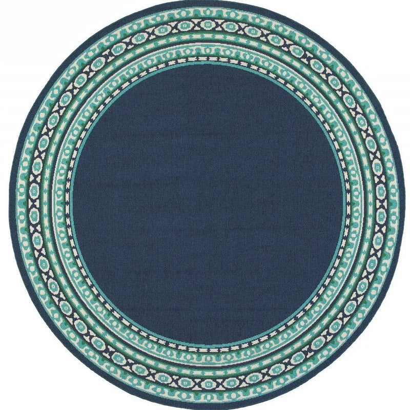 8' X 8' Blue And Green Round Indoor Outdoor Area Rug Homeroots Outdoor