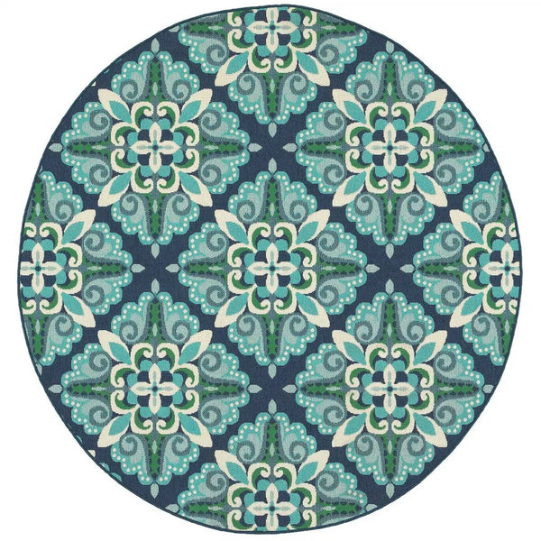 8' X 8' Blue And Green Round Indoor Outdoor Area Rug Homeroots Outdoor