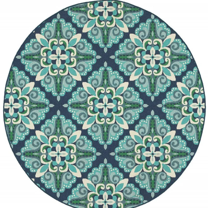 8' X 8' Blue And Green Round Indoor Outdoor Area Rug Homeroots Outdoor