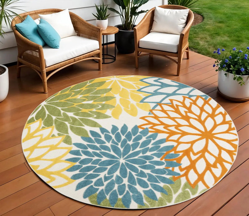 8' X 8' Blue And Ivory Indoor Outdoor Area Rug - GreatEagleInc