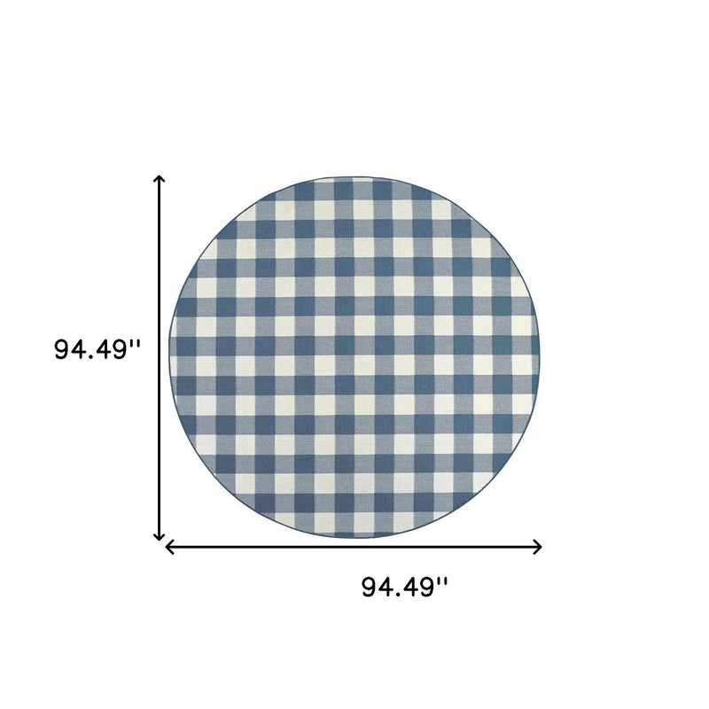 8' X 8' Blue and Ivory Round Geometric Stain Resistant Indoor Outdoor Area Rug Homeroots Outdoor