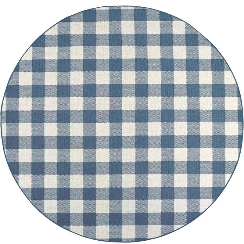 8' X 8' Blue and Ivory Round Geometric Stain Resistant Indoor Outdoor Area Rug Homeroots Outdoor