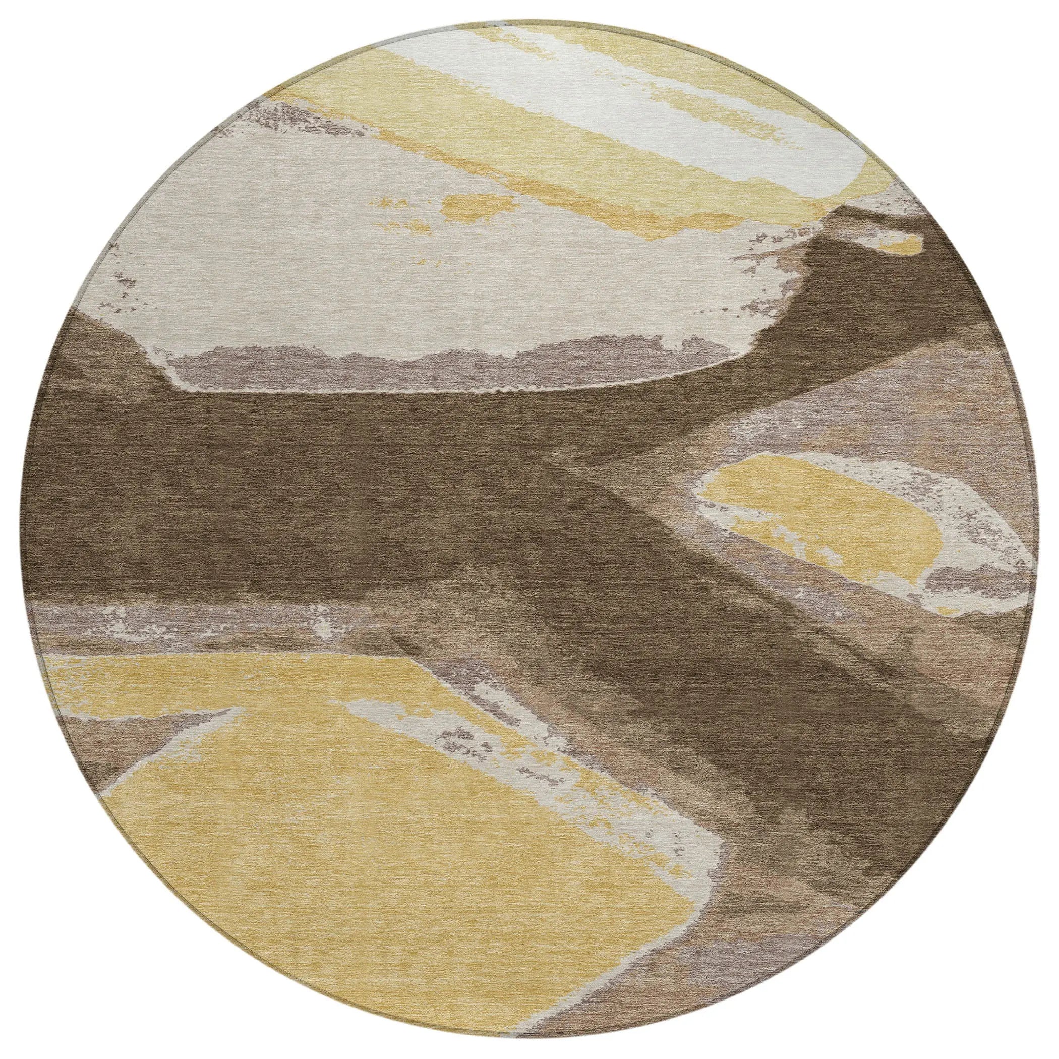 8' X 8' Chocolate And Brown Round Abstract Washable Indoor Outdoor Area Rug Homeroots Outdoor