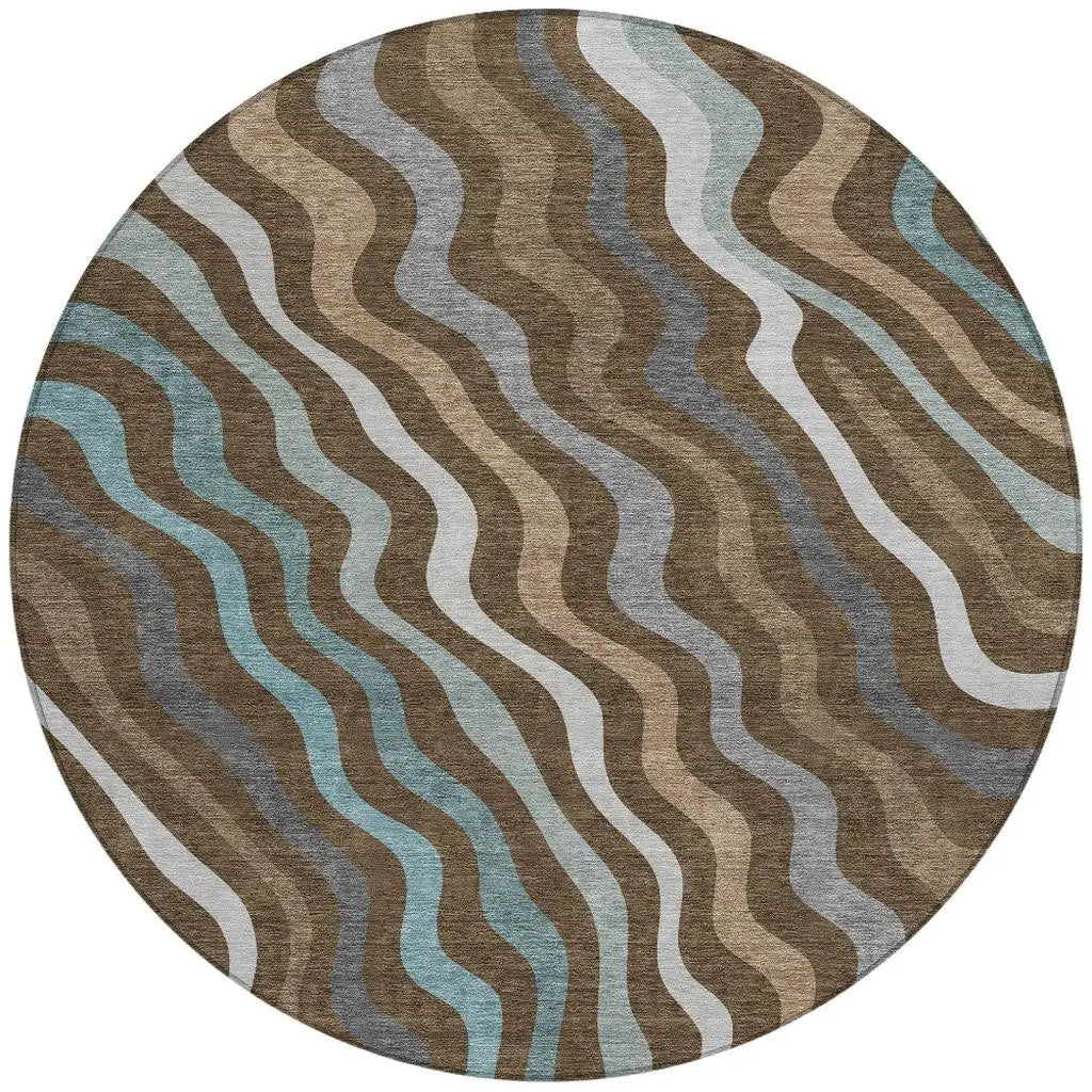 8' X 8' Chocolate And Brown Round Abstract Washable Indoor Outdoor Area Rug Homeroots Outdoor