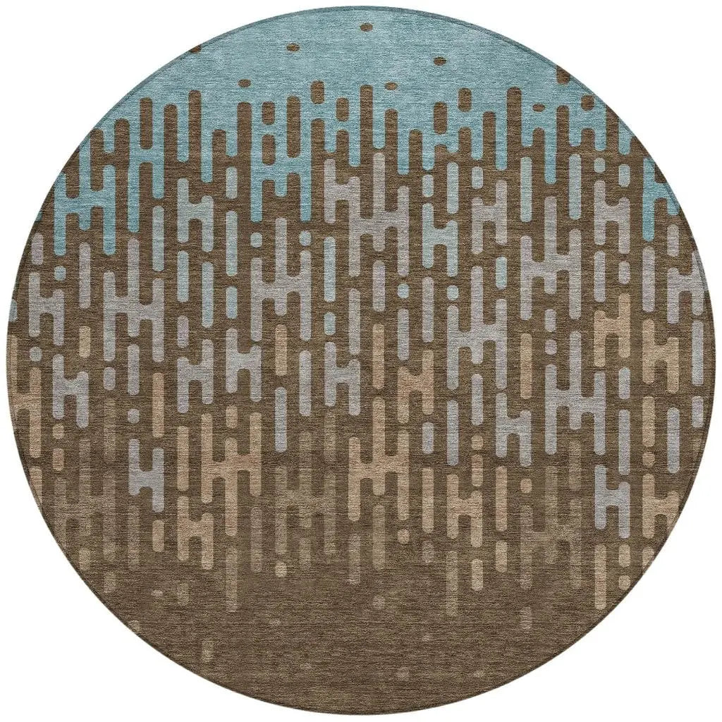 8' X 8' Chocolate And Brown Round Abstract Washable Indoor Outdoor Area Rug Homeroots Outdoor