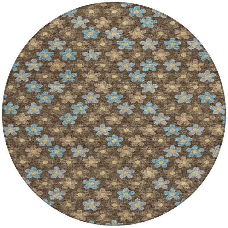 8' X 8' Chocolate And Brown Round Floral Washable Indoor Outdoor Area Rug Homeroots Outdoor