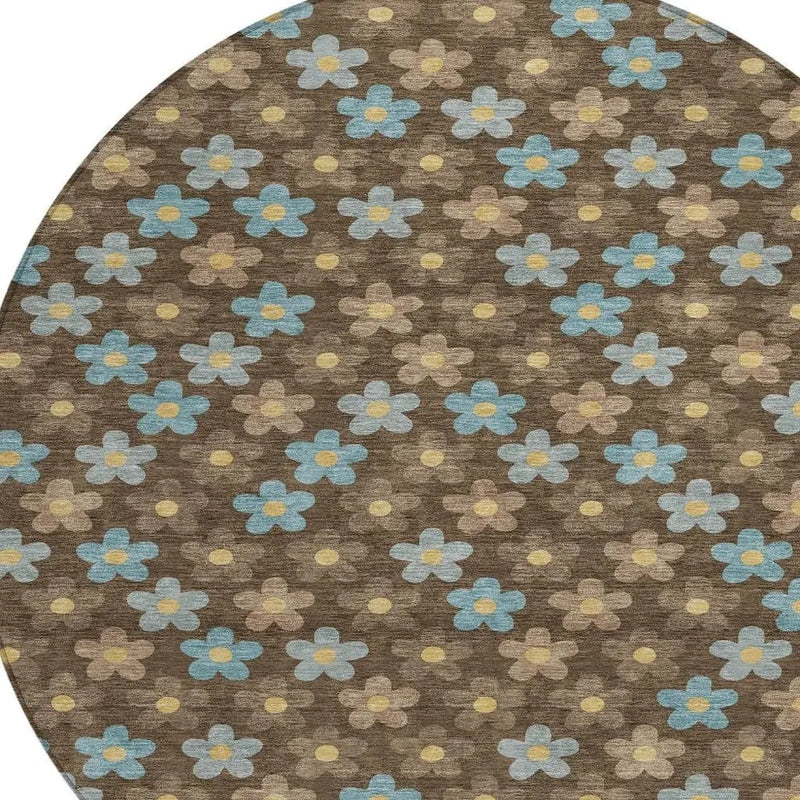 8' X 8' Chocolate And Brown Round Floral Washable Indoor Outdoor Area Rug Homeroots Outdoor