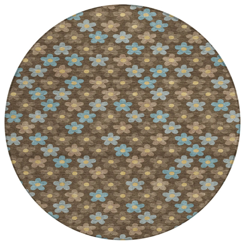 8' X 8' Chocolate And Brown Round Floral Washable Indoor Outdoor Area Rug Homeroots Outdoor