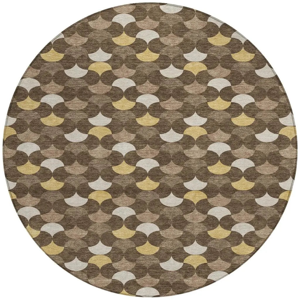 8' X 8' Chocolate And Brown Round Geometric Washable Indoor Outdoor Area Rug Homeroots Outdoor