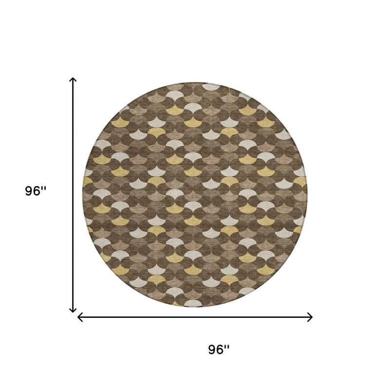 8' X 8' Chocolate And Brown Round Geometric Washable Indoor Outdoor Area Rug Homeroots Outdoor
