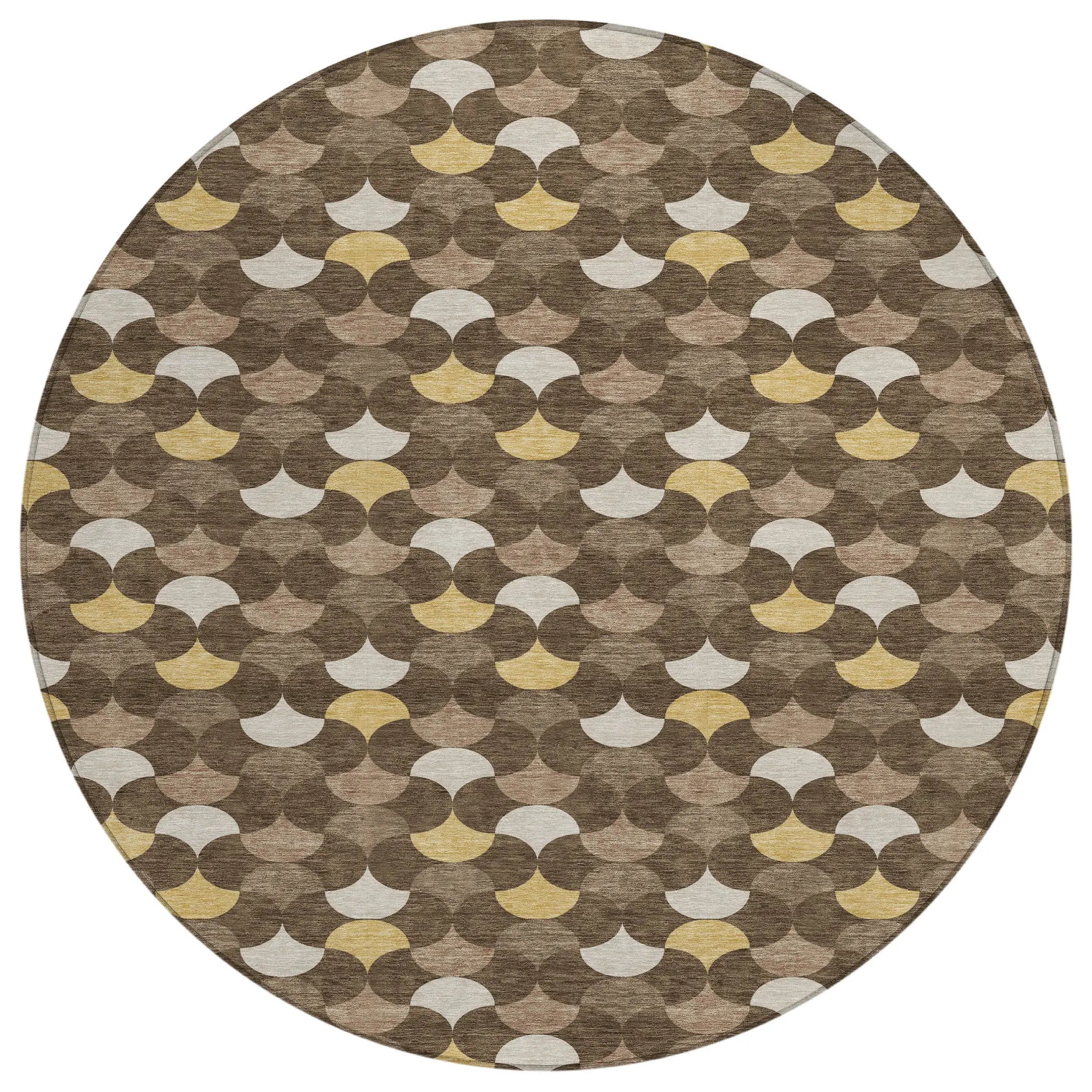 8' X 8' Chocolate And Brown Round Geometric Washable Indoor Outdoor Area Rug Homeroots Outdoor