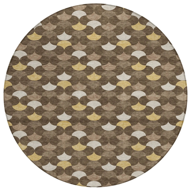 8' X 8' Chocolate And Brown Round Geometric Washable Indoor Outdoor Area Rug Homeroots Outdoor