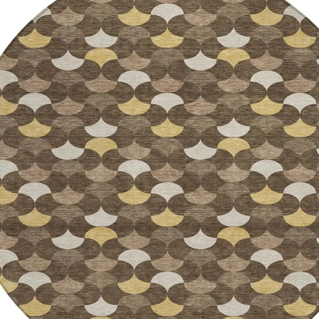 8' X 8' Chocolate And Brown Round Geometric Washable Indoor Outdoor Area Rug Homeroots Outdoor