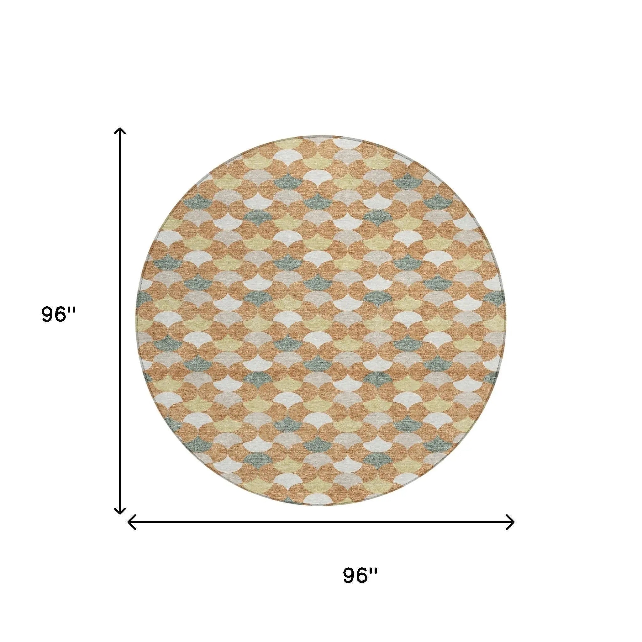 8' X 8' Copper And Green Round Geometric Washable Indoor Outdoor Area Rug Homeroots Outdoor
