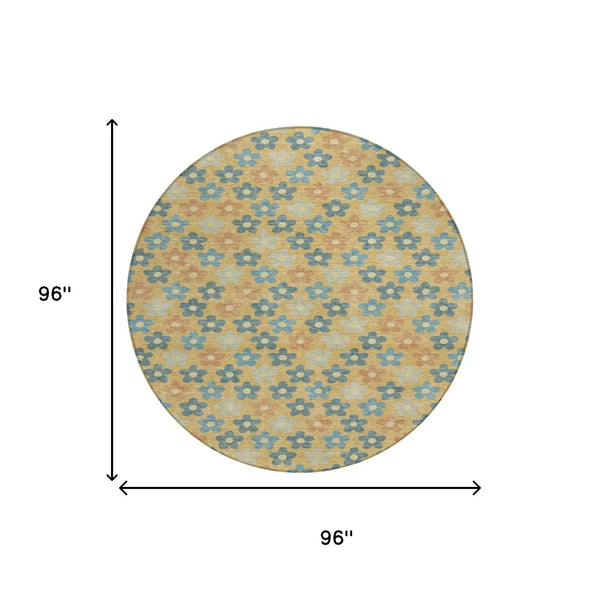 8' X 8' Gold And Copper Round Floral Washable Indoor Outdoor Area Rug Homeroots Outdoor