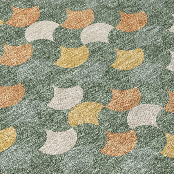 8' X 8' Green And Copper Round Geometric Washable Indoor Outdoor Area Rug Homeroots Outdoor