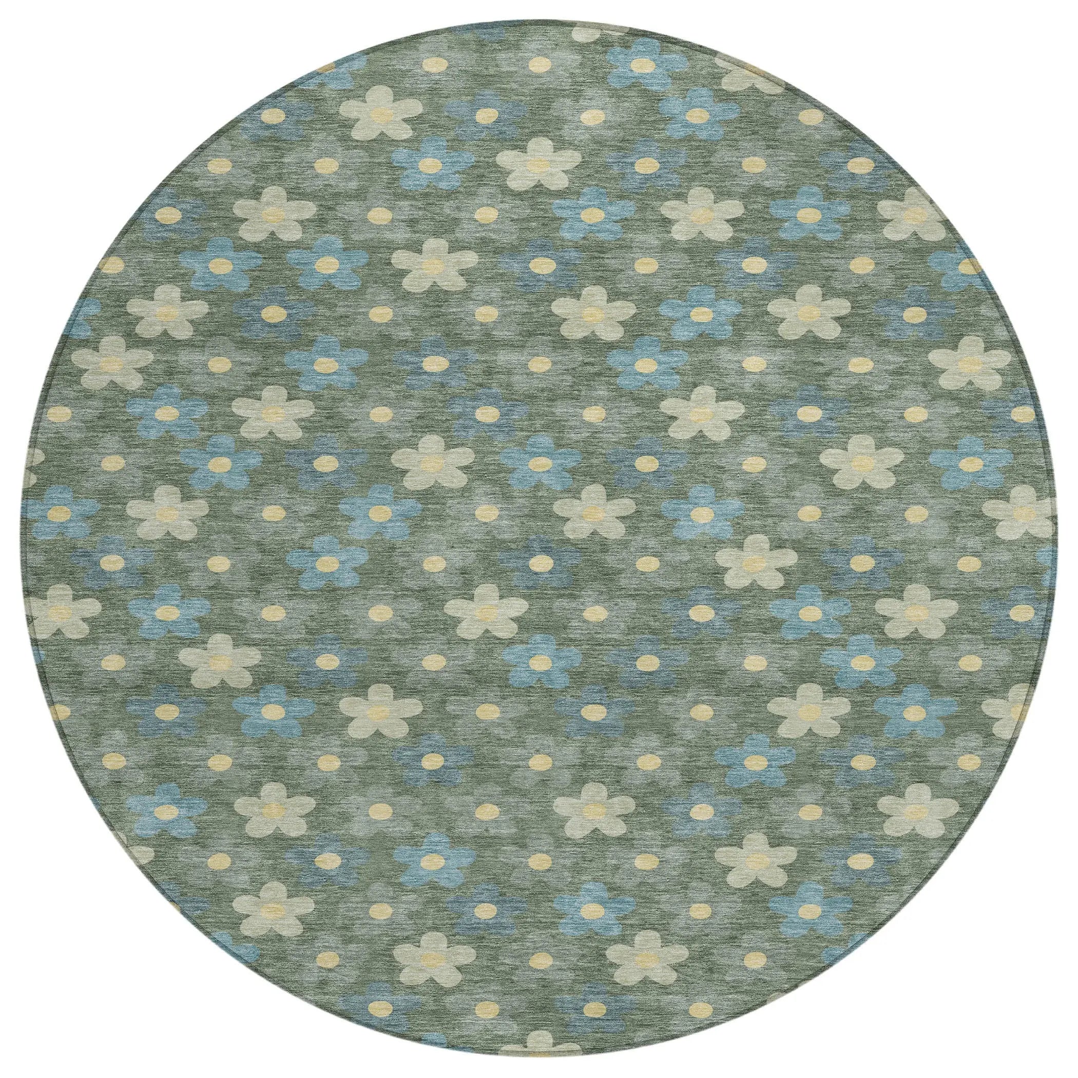 8' X 8' Green And Sage Round Floral Washable Indoor Outdoor Area Rug Homeroots Outdoor