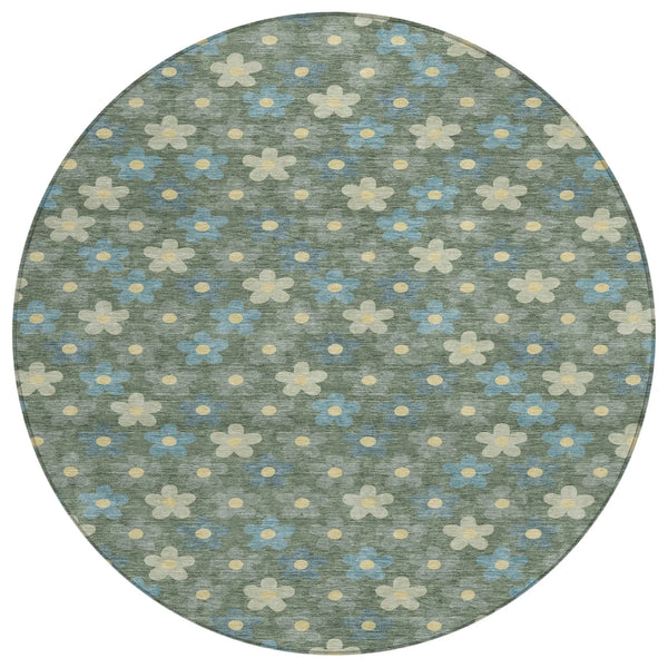 8' X 8' Green And Sage Round Floral Washable Indoor Outdoor Area Rug Homeroots Outdoor