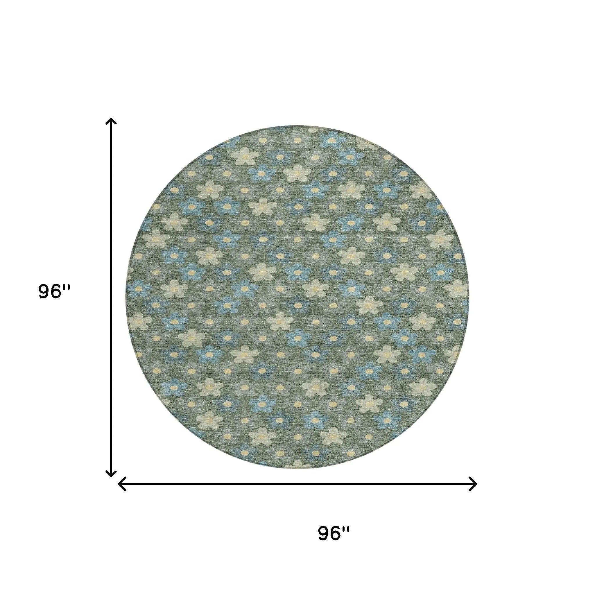 8' X 8' Green And Sage Round Floral Washable Indoor Outdoor Area Rug Homeroots Outdoor