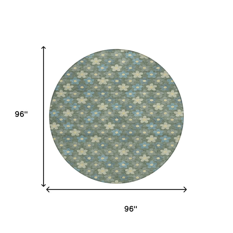 8' X 8' Green And Sage Round Floral Washable Indoor Outdoor Area Rug Homeroots Outdoor