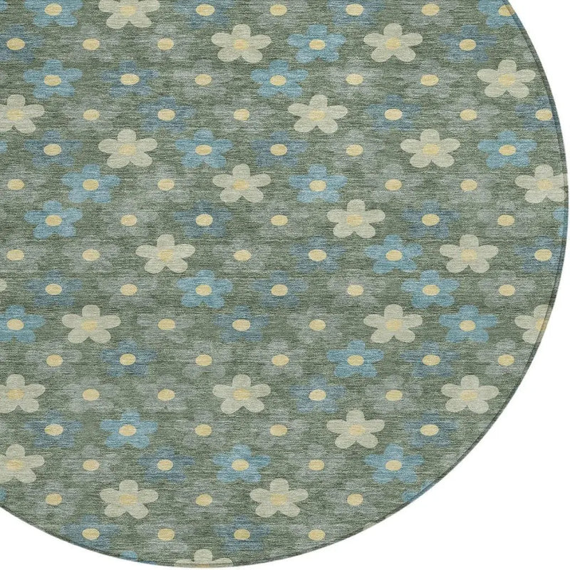 8' X 8' Green And Sage Round Floral Washable Indoor Outdoor Area Rug Homeroots Outdoor