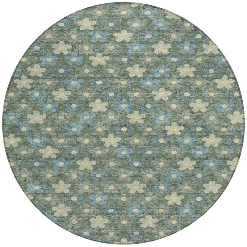 8' X 8' Green And Sage Round Floral Washable Indoor Outdoor Area Rug Homeroots Outdoor