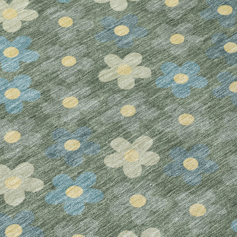 8' X 8' Green And Sage Round Floral Washable Indoor Outdoor Area Rug Homeroots Outdoor