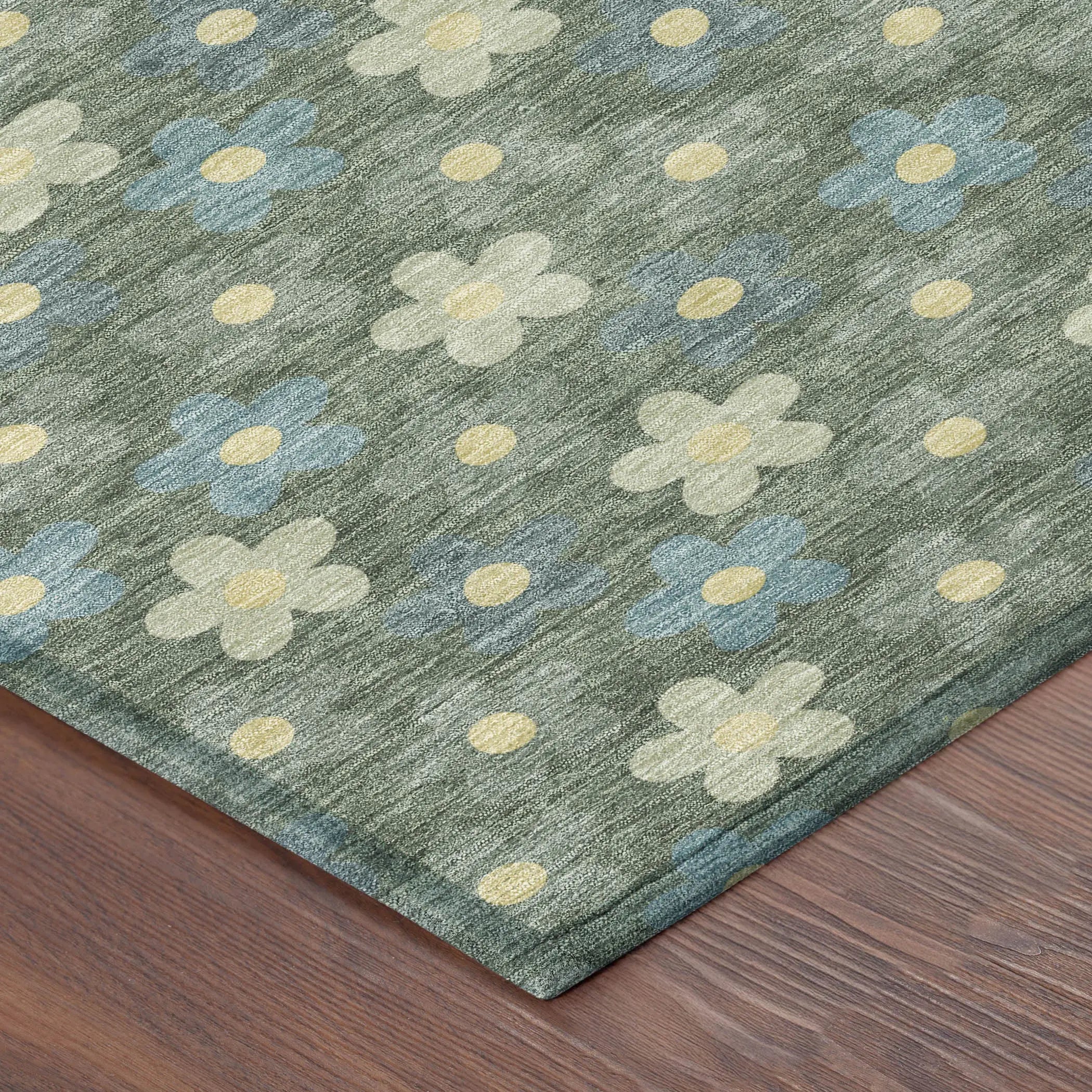 8' X 8' Green And Sage Round Floral Washable Indoor Outdoor Area Rug Homeroots Outdoor