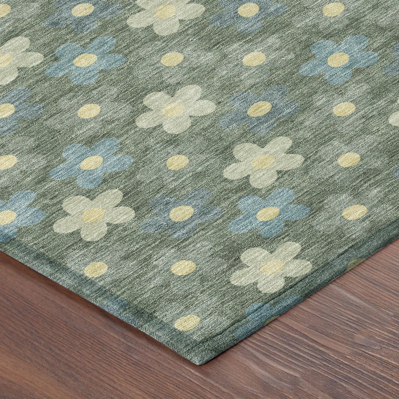 8' X 8' Green And Sage Round Floral Washable Indoor Outdoor Area Rug Homeroots Outdoor
