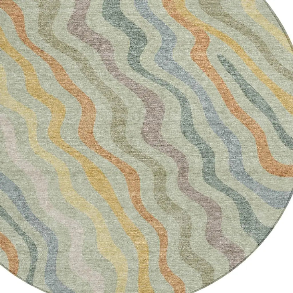 8' X 8' Green And Taupe Round Abstract Washable Indoor Outdoor Area Rug Homeroots Outdoor
