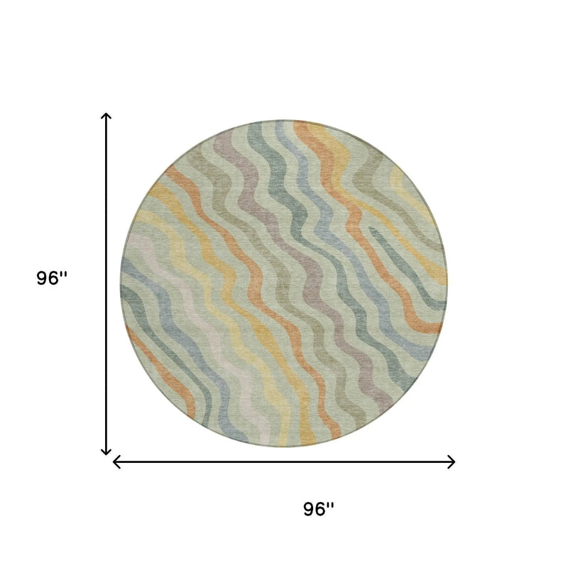 8' X 8' Green And Taupe Round Abstract Washable Indoor Outdoor Area Rug Homeroots Outdoor