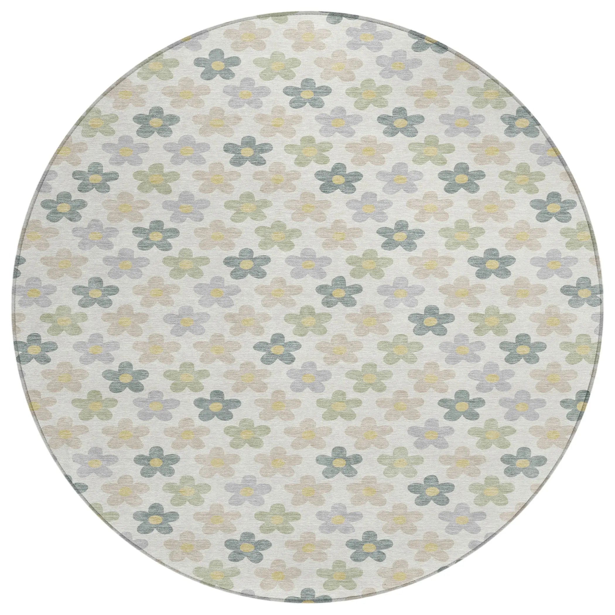 8' X 8' Ivory And Beige Round Floral Washable Indoor Outdoor Area Rug Homeroots Outdoor