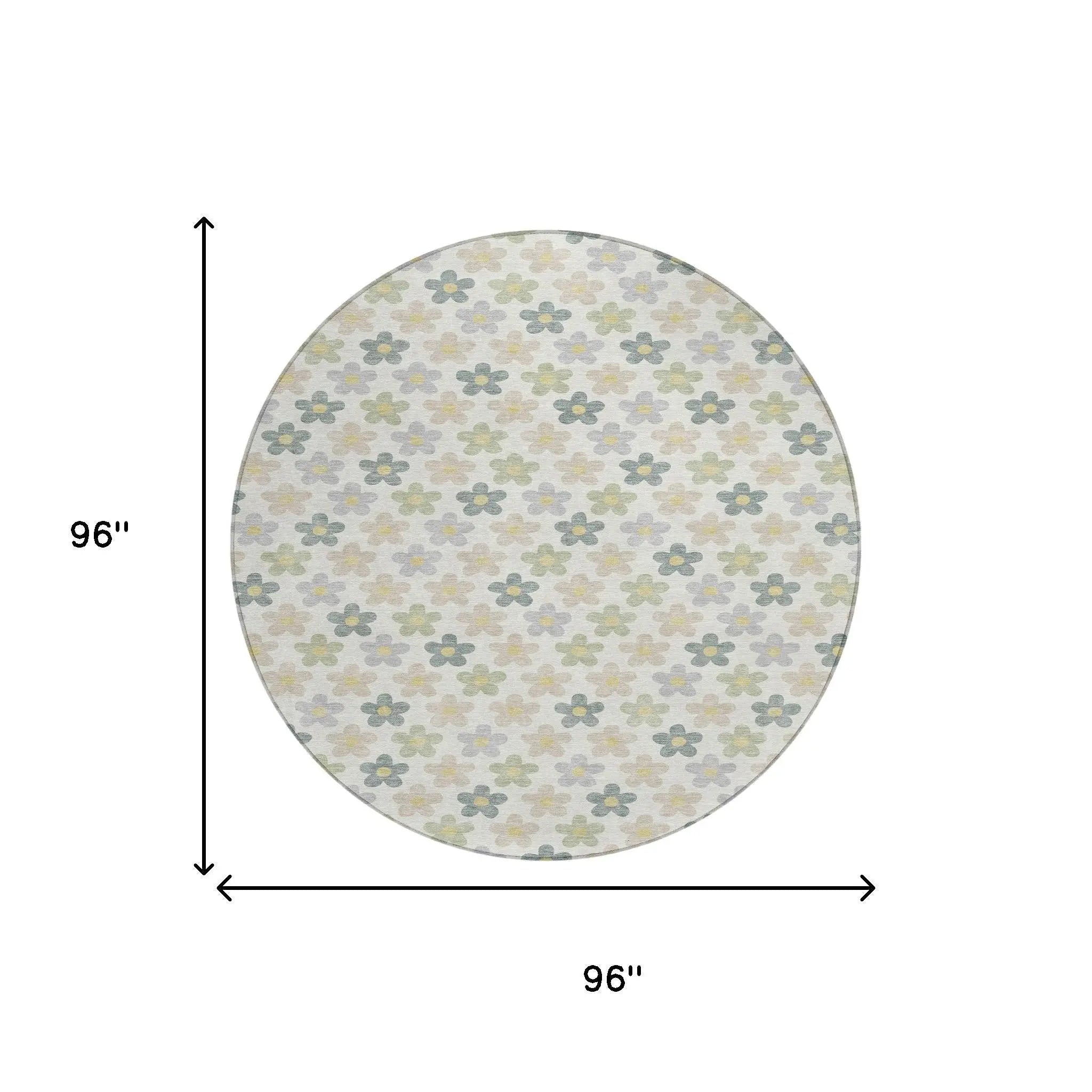 8' X 8' Ivory And Beige Round Floral Washable Indoor Outdoor Area Rug Homeroots Outdoor