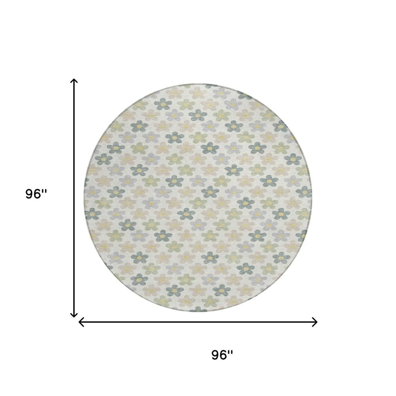 8' X 8' Ivory And Beige Round Floral Washable Indoor Outdoor Area Rug Homeroots Outdoor