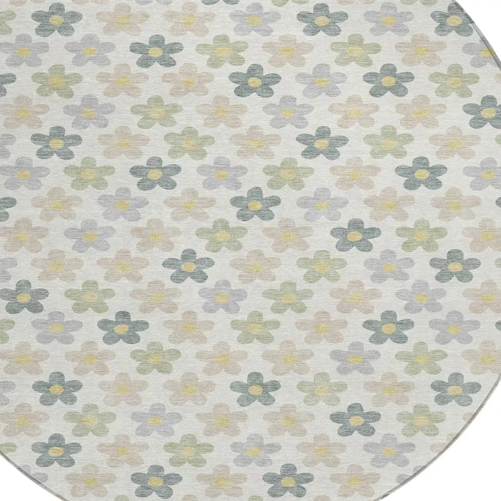8' X 8' Ivory And Beige Round Floral Washable Indoor Outdoor Area Rug Homeroots Outdoor