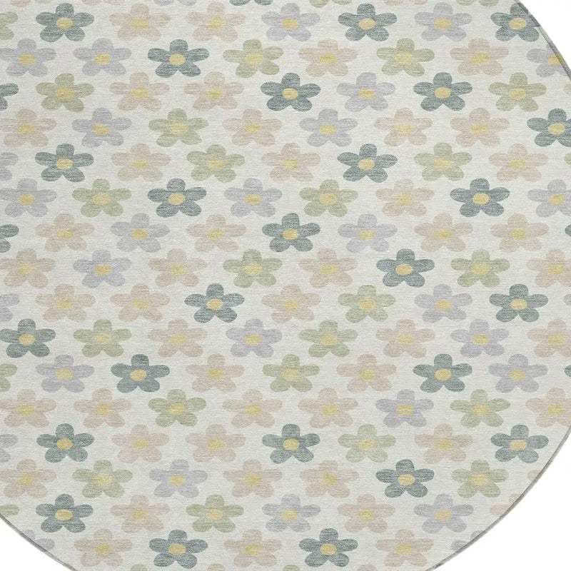 8' X 8' Ivory And Beige Round Floral Washable Indoor Outdoor Area Rug Homeroots Outdoor