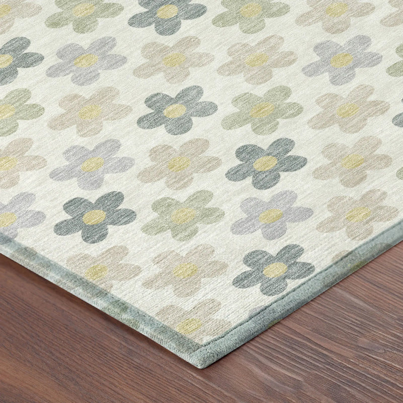 8' X 8' Ivory And Beige Round Floral Washable Indoor Outdoor Area Rug Homeroots Outdoor