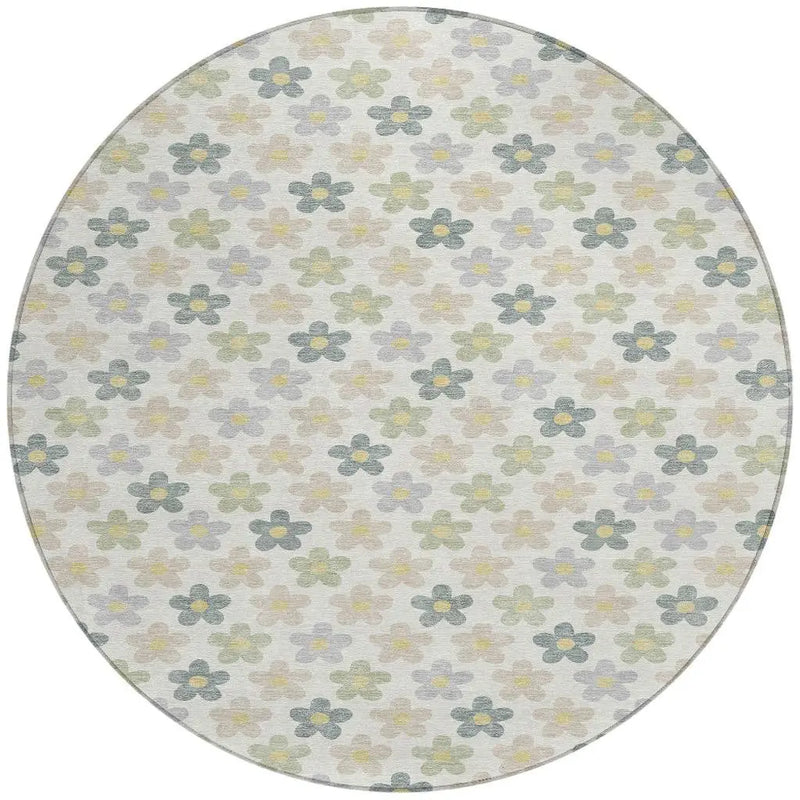 8' X 8' Ivory And Beige Round Floral Washable Indoor Outdoor Area Rug Homeroots Outdoor