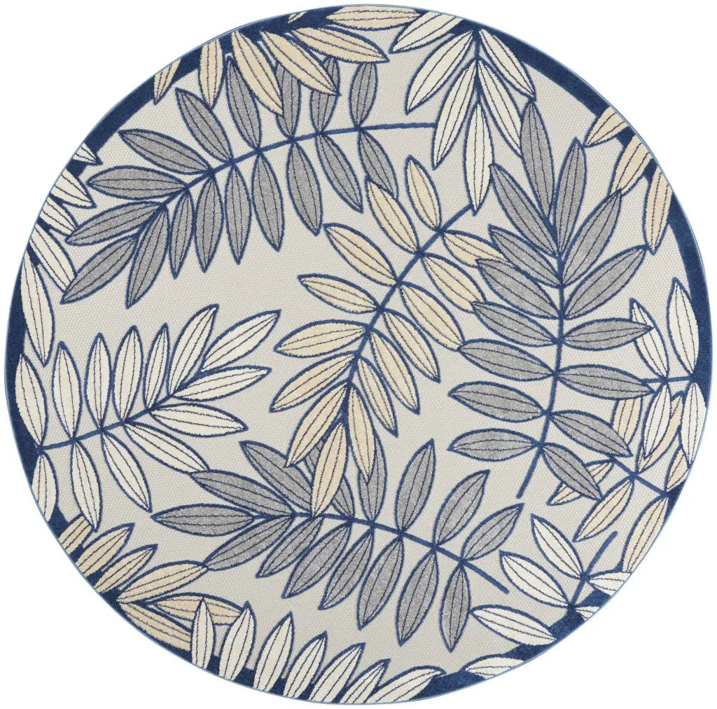 8' X 8' Ivory And Blue Round Indoor Outdoor Area Rug - GreatEagleInc
