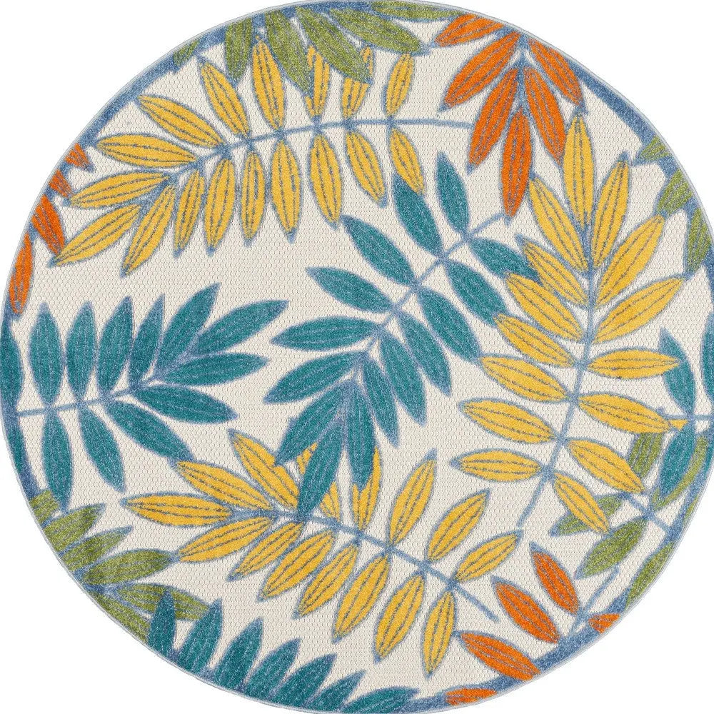 8' X 8' Ivory And Blue Round Indoor Outdoor Area Rug - GreatEagleInc